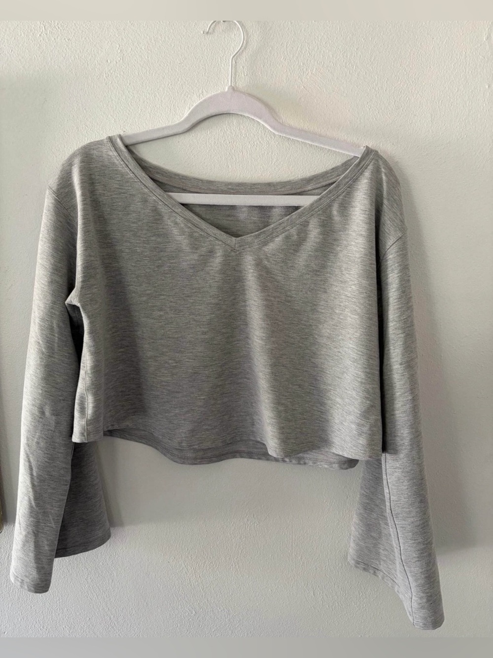 Lululemon Women's V-Neck Cropped Long-Sleeve Top - Gray Size small